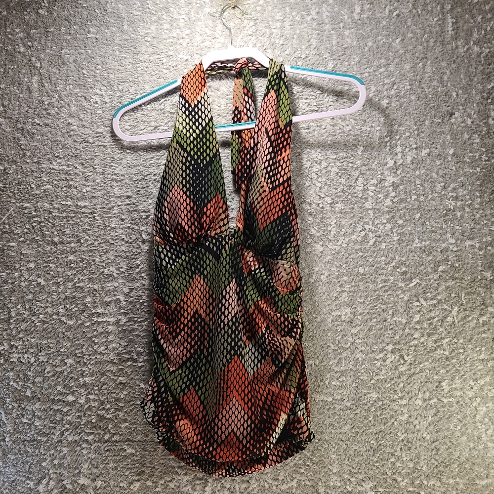 Magicsuit Halter Tankini Ruched Lined Top 8 Nylon Tummy Control Animal Print